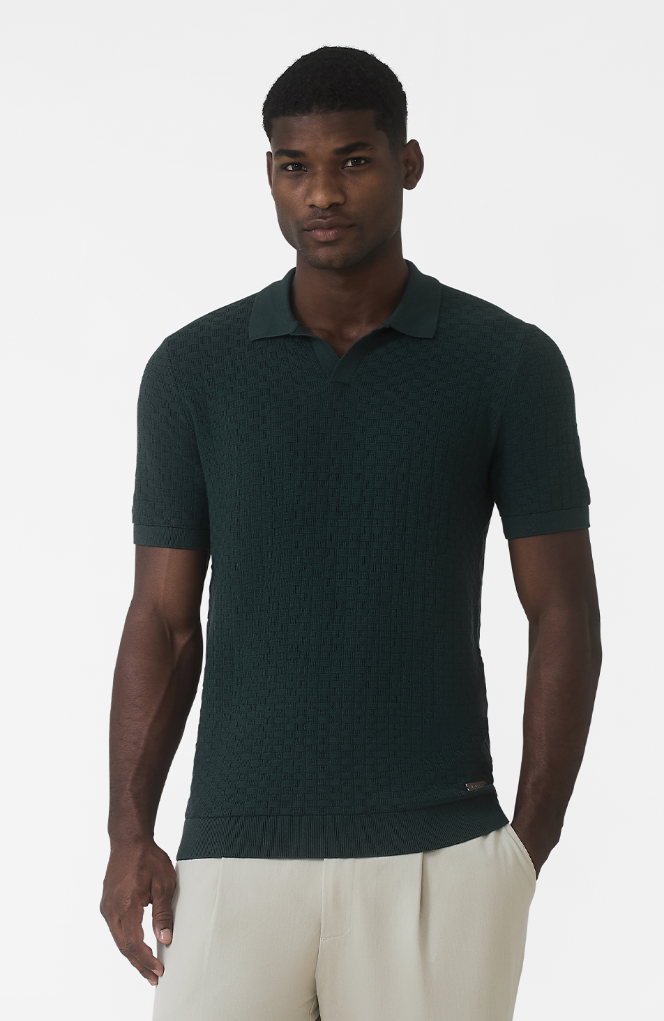 Nerano Slim Knit Polo in Dark Green