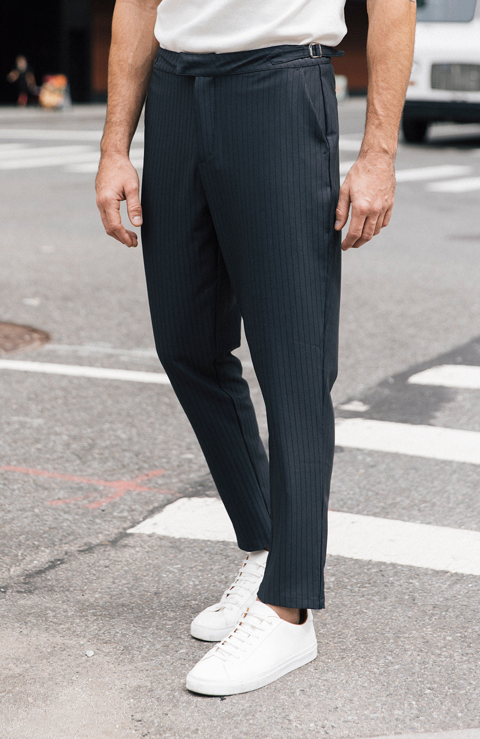 Savile Slim Pinstripe Chino Pants in Blue