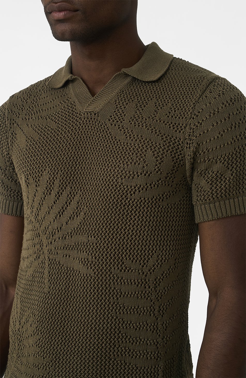 Tropics Relaxed Fit Crochet Knit Polo in Green