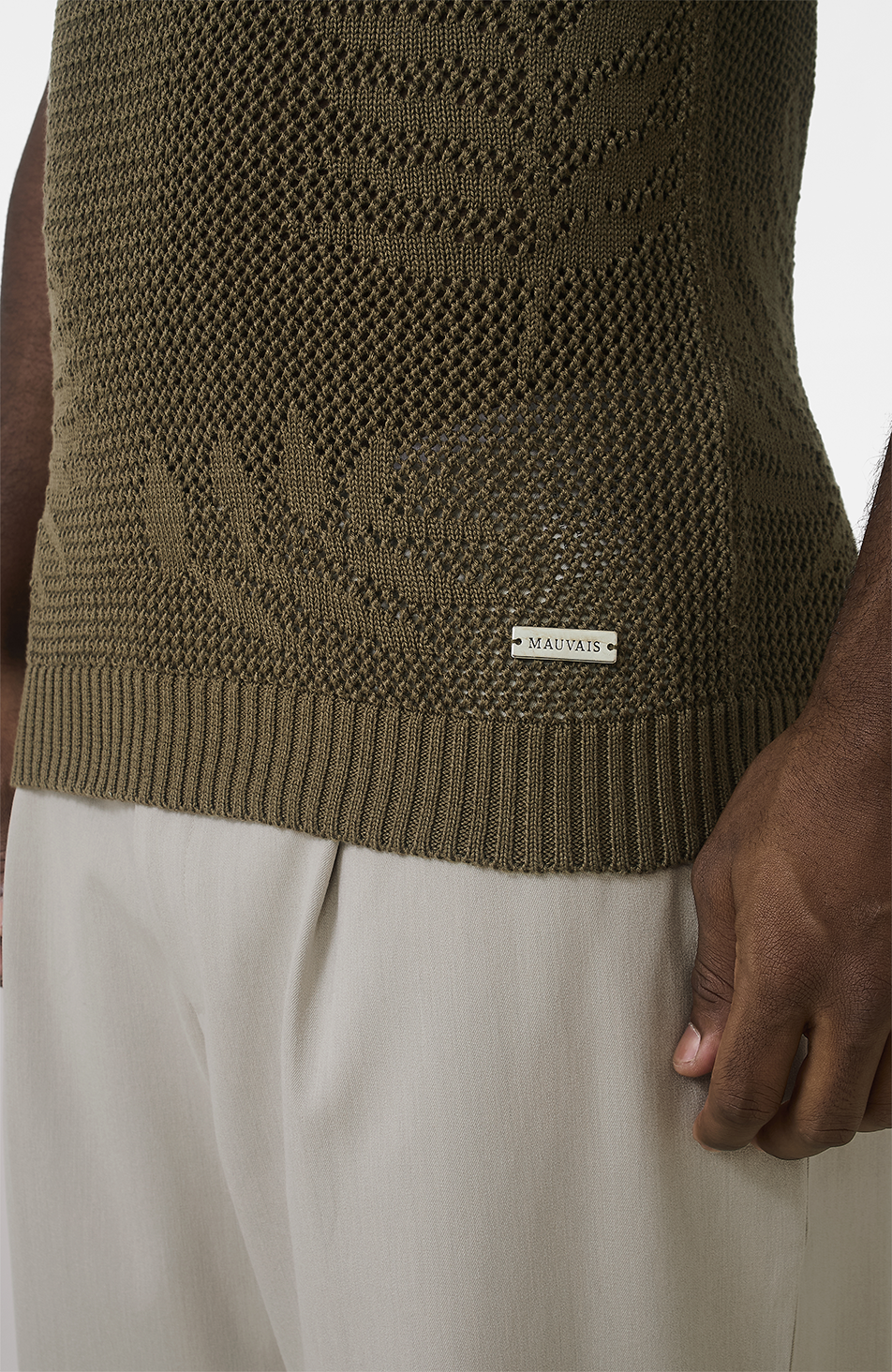 Tropics Relaxed Fit Crochet Knit Polo in Green