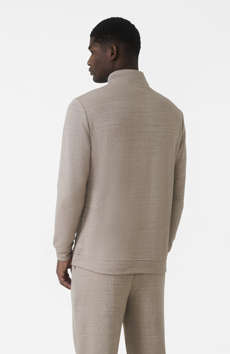 Leandre Regular Premium Textured Quarter Zip in Taupe