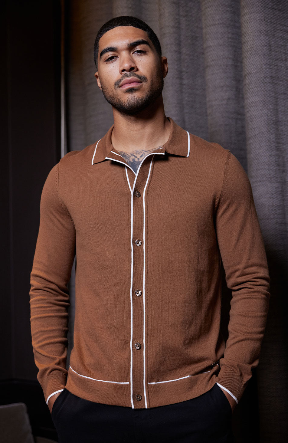 Luciano Long Sleeve Slim Knit Shirt in Rust