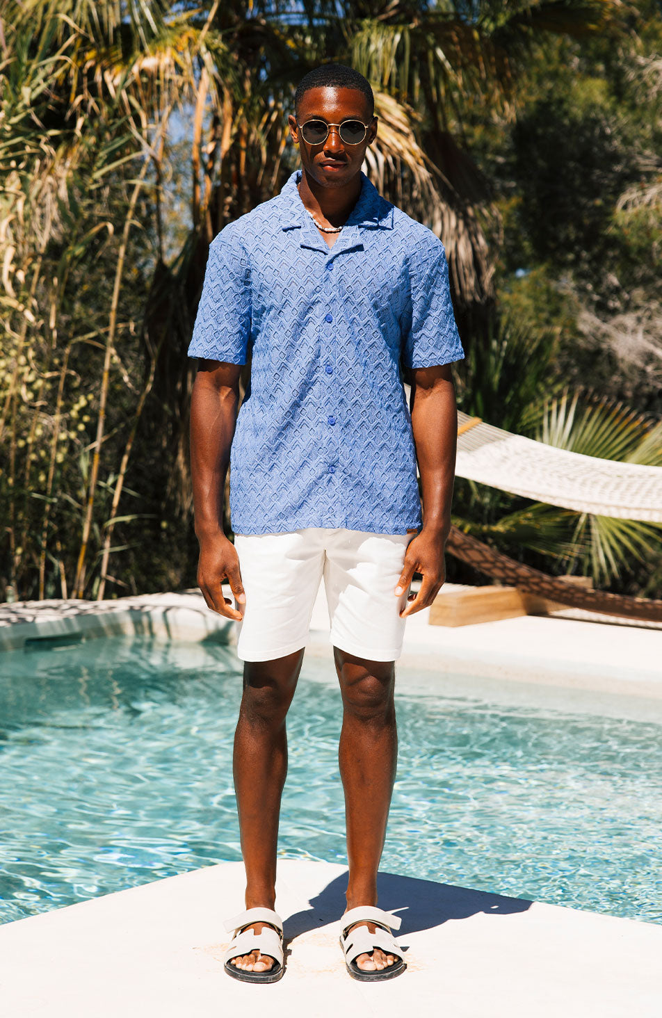 Moreno Relaxed Fit Crochet Shirt in Blue